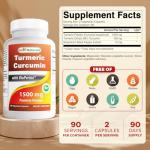 Best Naturals Turmeric Curcumin 1500mg/Serving with Bioperine - 180 Veggie Capsules