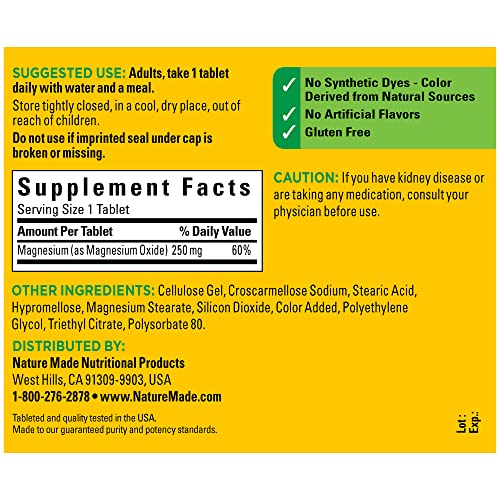 Nature Made Magnesium Oxide 250 mg - 200 Tablets