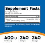 Nutricost Vitamin E 400 IU, 240 Softgel Capsules - Gluten Free, Non-GMO