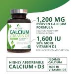 Calcium Supplement with Vitamin D - 1200 mg Calcium Carbonate with 1600 IU of D3 Vitamins - Supports Bone Strength, Teeth & Immune System - Natural & Easily Absorbable for Women & Men - 120 Tablets