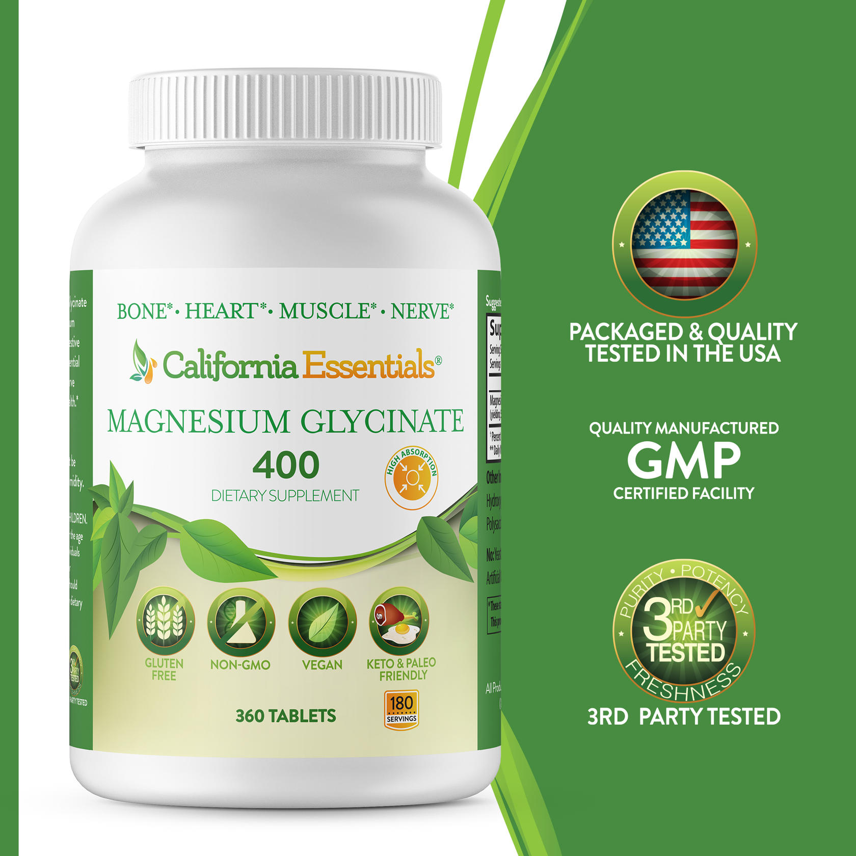 360 Tablets of Magnesium Glycinate for Bone and Joint Support