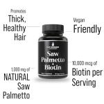 Saw Palmetto + Biotin Advanced 2-in-1 Combo for Hair Growth. Vegan Capsules Supplement with Natural Saw Palmetto Extract + 10000mcg Biotin. Hair Loss and Regrowth Pills for Men and Women. DHT Blocker