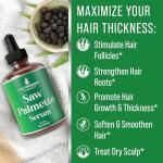 Saw Palmetto Serum for Hair Growth: Rosemary, Peppermint, Pumpkin Seed Oils. Vegan Thickening, Moisturizing, Strengthening Treatment for Women, Men - Weak, Dry, Frizzy Hair - 1oz