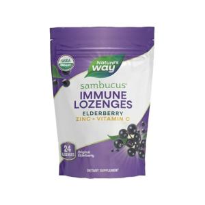 Nature's Way Sambucus Immune Lozenges, Zinc + Vitamin C, Black Elderberry Extract, USDA Certified Organic, Original Berry Flavored, 24 Lozenges (Packaging May Vary)