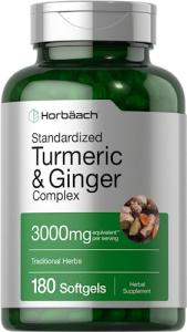 Horbäach Turmeric and Ginger Supplement | 3000 mg 180 Softgel Pills | with Black Pepper Extract | Non-GMO, Gluten Free Supplement