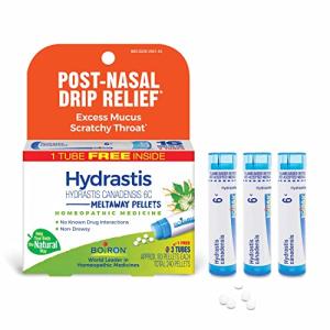 Boiron Hydrastis Canadensis 6C Homeopathic Medicine for Post-Nasal Drip Relief, Excess Mucus, Scratchy Throat - 3 Count (240 Pellets)
