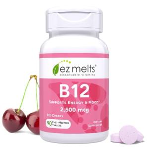 EZ Melts B12 Sublingual Vitamin 2,500 mcg, Methylcobalamin, Sugar-Free, 3-Month Supply