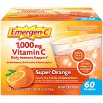 Emergen-C 1000mg Vitamin C Immune Support Powder Super Orange 60CT includes Zinc, Manganese, 7 B Vitamins and Electrolytes for Back to School Essentials