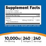 Nutricost Vitamin D3 10,000 IU, 240 Softgel Capsules - Potent, Non-GMO, Gluten Free Vitamin D