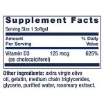 Life Extension Vitamin D3 125 mcg (5000 IU), Bone Health, Brain Performance, Immune System Support, Gluten-Free, Non-GMO, Once Daily, Two-Month Supply, 60 Softgels