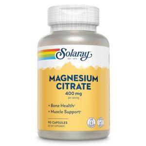 Solaray Magnesium Citrate - Pure Magnesium Citrate Capsules, Supplement for Calm, Bone Health, Cellular Energy, Heart & Muscle Support, 400mg Per Serving - 90 Vegan Capsules