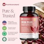 Iron Supplement for Women & Men, Natural Ferrous Chelate, Bisglycinate 25mg + Vitamin C, B6, B12, Folic Acid - IronPills for Iron Deficiency & Energy Support - 120 Count