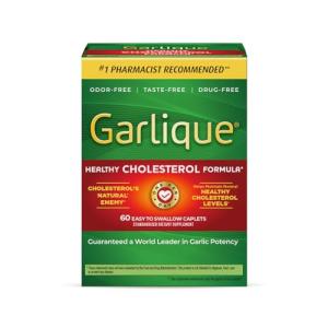Garlique Garlic Extract Supplement, Healthy Cholesterol Formula, Odorless & Vegan, 60 Caplets