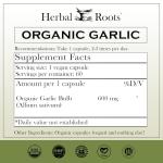 Herbal Roots Organic Whole Bulb Garlic Pills - Potent Extra Strength | 600 mg - 60 Organic Vegan Capsules