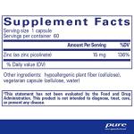 Pure Encapsulations Zinc 15 mg - Zinc Picolinate Supplement for Immune System Support, Growth & Development - for Wound Healing - 60 Capsules