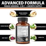 Zolotus Korean Red Panax Ginseng + Ginkgo Biloba, Ashwagandha, Beetroot, Green Tea - 120 Capsules for 2 Month Supply