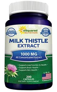 aSquared Nutrition Milk Thistle Supplement 1000mg-200 Capsules,Max Strength 4X Concentrated Extract 4:1 Milk Thistle Seed Powder Herb Pills, 1000 mg Silymarin Extract for Liver Support, Cleanse, Detox