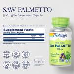 SOLARAY Saw Palmetto Berry 580 mg, Healthy Prostate and Urinary Tract Support from Fatty Acids & Plant Sterols for Men and Women, Non-GMO, Vegan & Lab Verified, 100 VegCaps, 100 Servings