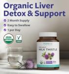 USDA Organic Milk Thistle Capsules - 80% Silymarin Supplement for Liver Support- Super Concentrated 300mg of 30:1 Milk Thistle Extract Equivalent to 9,000mg - Milk Thistle Liver Detox 60 Day Supply