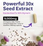 USDA Organic Milk Thistle Capsules - 80% Silymarin Supplement for Liver Support- Super Concentrated 300mg of 30:1 Milk Thistle Extract Equivalent to 9,000mg - Milk Thistle Liver Detox 60 Day Supply
