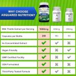 aSquared Nutrition Milk Thistle Supplement 1000mg-200 Capsules,Max Strength 4X Concentrated Extract 4:1 Milk Thistle Seed Powder Herb Pills, 1000 mg Silymarin Extract for Liver Support, Cleanse, Detox