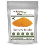 The Spice Way Turmeric Powder - (8 oz) powdered ground tumeric root (curcuma) - Great turmeric root fresh for curries, soups, teas, masala, and golden milk or tumeric powder for skin