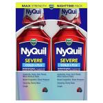 Vicks NyQuil SEVERE Cold, Flu, and Congestion Medicine, 2x12 fl oz Twin Pack, Berry Flavor, Maximum Strength, Nighttime Relief
