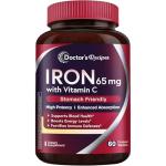 Doctor's Recipes Iron Supplement 65 mg with Vitamin C - Maximized Absorption, Stomach Friendly & High Potency Iron Pills for Red Blood Cells Formation & Immunity Health - Vegan Non-GMO 60 Iron Tablets