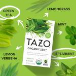 TAZO Organic Zen Green Tea, Caffeinated Tea with Refreshing Lemongrass & Spearmint, 16 Total Bags