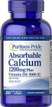 Puritan's Pride Absorbable Calcium 1200 mg Plus Vitamin D3 25mcg 1000 IU with Bone-Active, Dietary Supplement for Bone Strength, Heart, Nerve, Muscle, and Immune Support, 200 Rapid Release Softgels