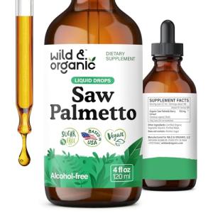 Wild & Organic Saw Palmetto Tincture - Saw Palmetto Extract Supplement for Men & Women - Liquid Powder Based Drops - Serenoa Repens Berries - Vegan, Sugar & Alcohol-Free - 4 fl oz