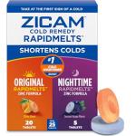 ZICAM Cold Remedy RapidMelts Original and RapidMelts Nighttime Combo Pack, Homeopathic Zinc Cold Remedy for Adults and Children 12 and Older, Citrus and Concord Grape Flavors, 25 Count