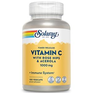 SOLARAY Vitamin C 1000mg - Time Release Vitamin C Capsules w/Rose HIPS and Acerola for Bioflavonoid Support - Two-Stage, All-Day Immune Support - Vegan, 60 Day Guarantee, 100 Servings, 100 VegCaps