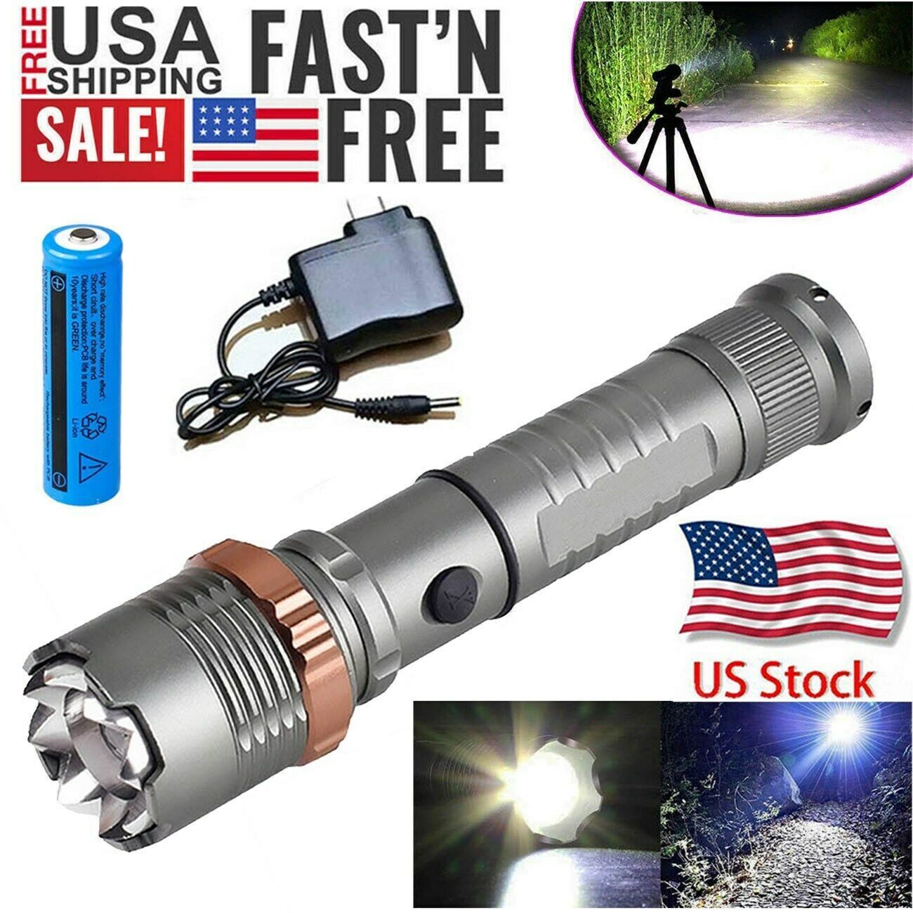 Tactical Rechargeable LED Flashlight Zoomable Torch