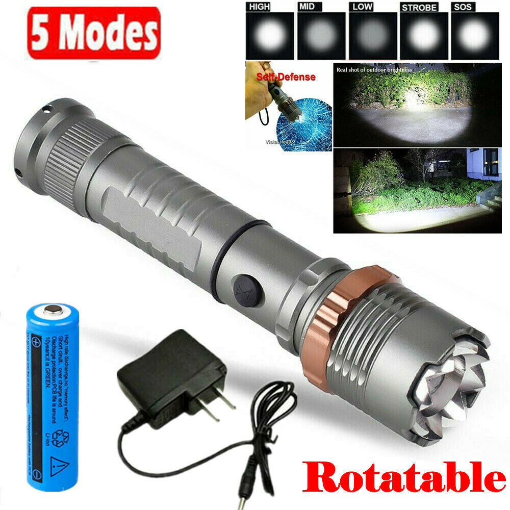 Tactical Rechargeable LED Flashlight Zoomable Torch