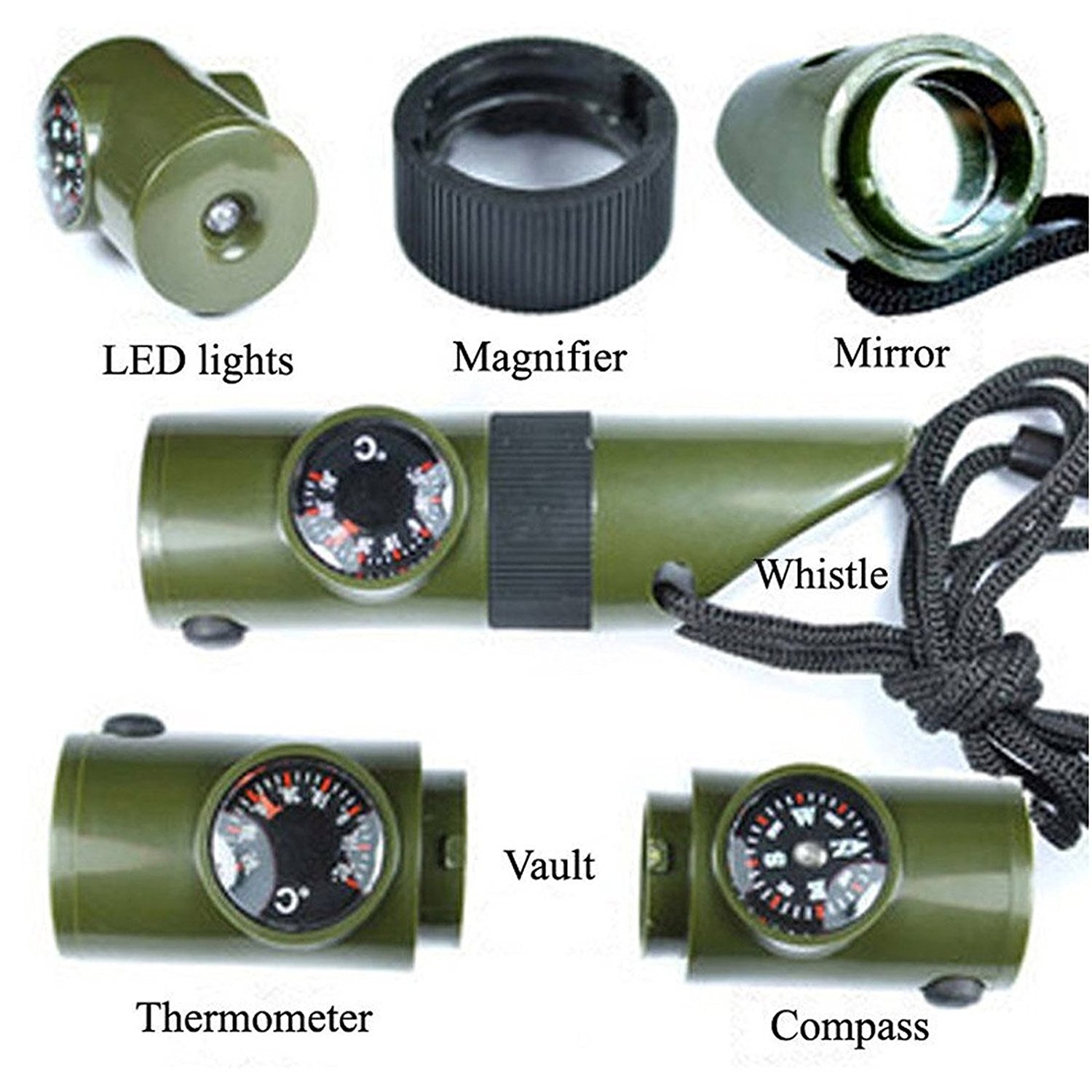 Military Survival Whistle Kit LED Compass Tool