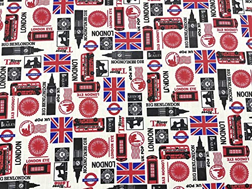 London British Big Ben Bus England UK Flag Cotton Fabric