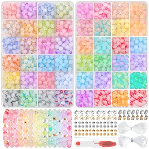1425Pcs Glass Beads Kit, 48 Colors Round Crystal
