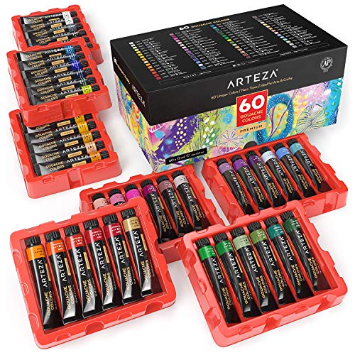 ARTEZA Gouache Paint Set: 60 Colors, 12ml Tubes