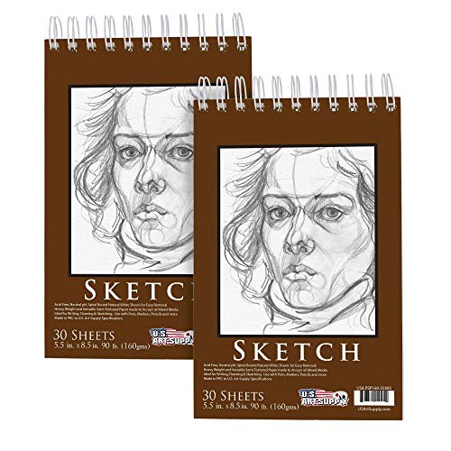 U.S. Art Supply Spiral Bound Sketch Book Pad, Pack of 2