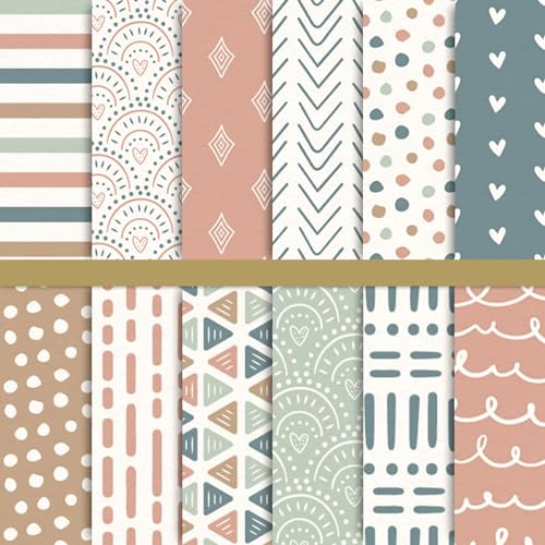 Boho Pattern Scrapbook Paper - 24 pcs, 12 Designs
