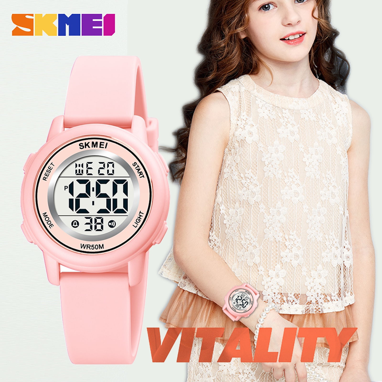 SKMEI Kids Waterproof Sports Watch, Pink
