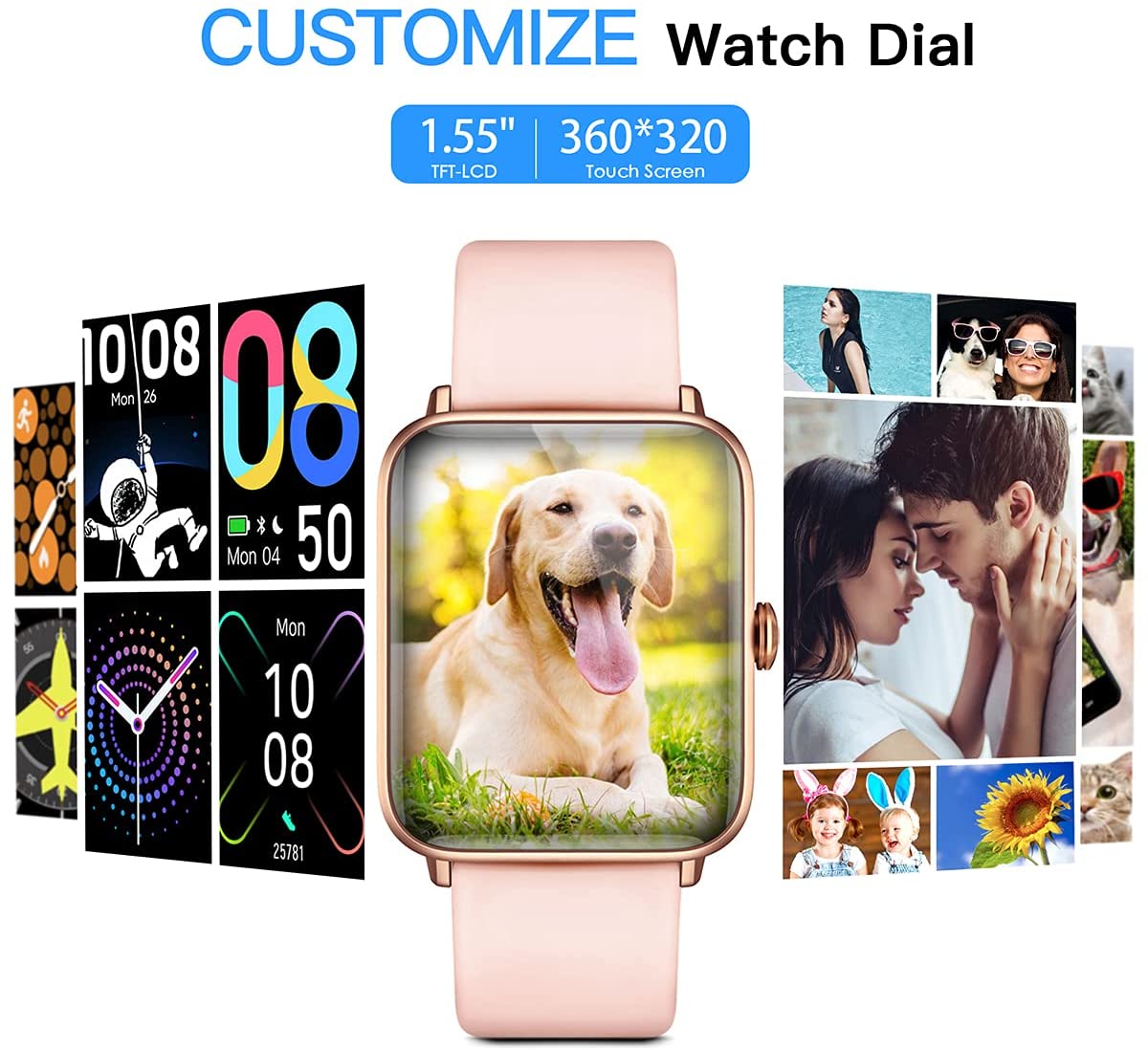 Pink Smartwatch with Heart Rate Monitor