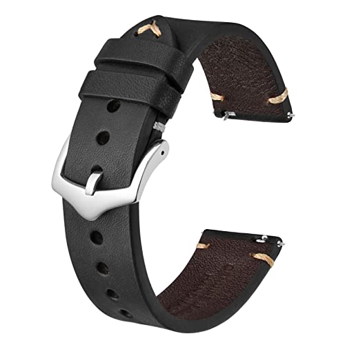BISONSTRAP Hand-Stitched Leather Watch Bands, 20mm, Black
