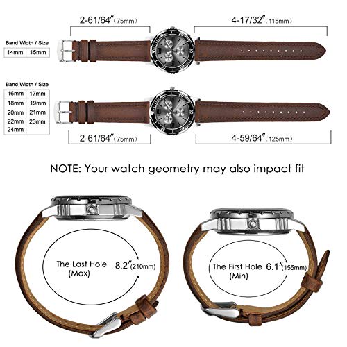 BISONSTRAP Vintage 18mm Leather Watch Band, Brown