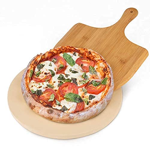 13 Inch Pizza Stone Set with Peel Paddle