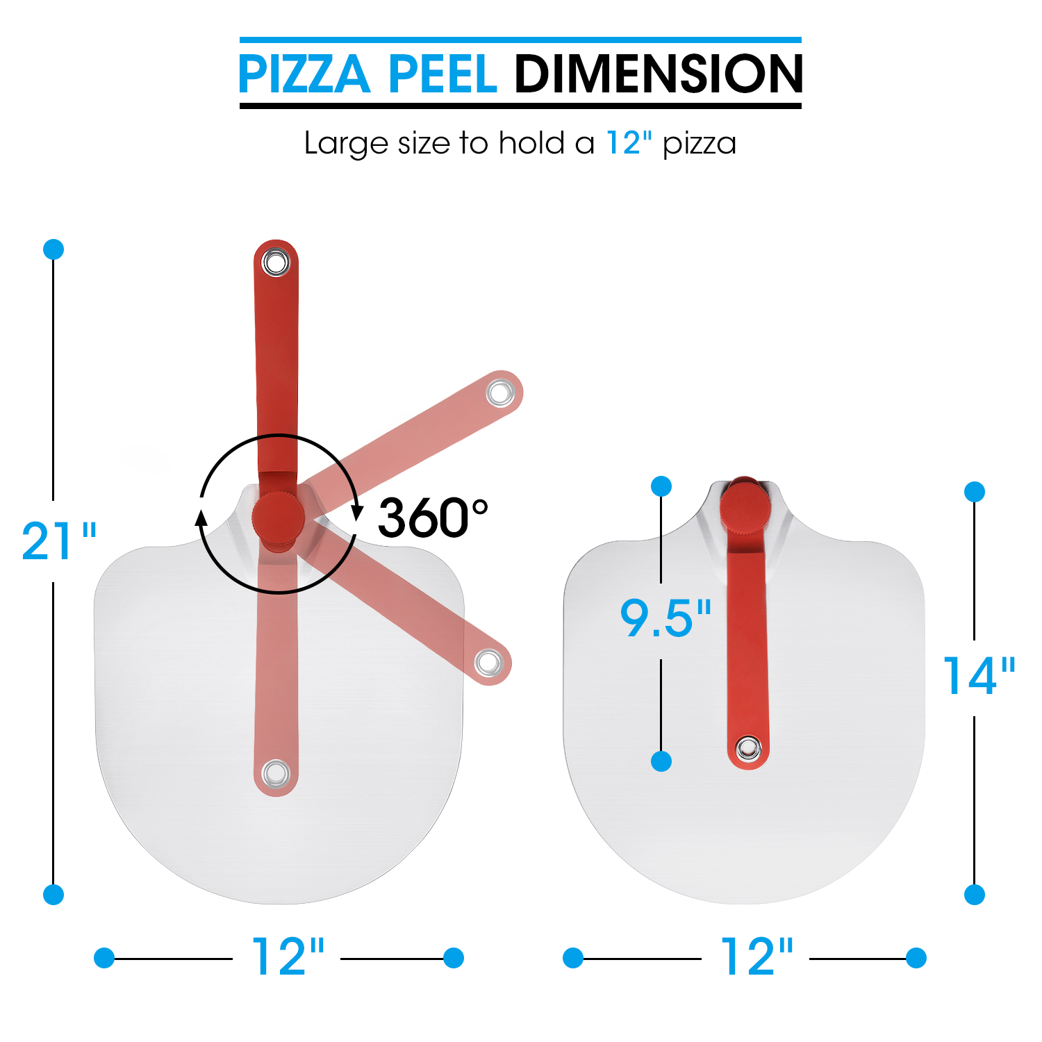 Aluminum Pizza Peel with Foldable Handle - 12 x 14 inch