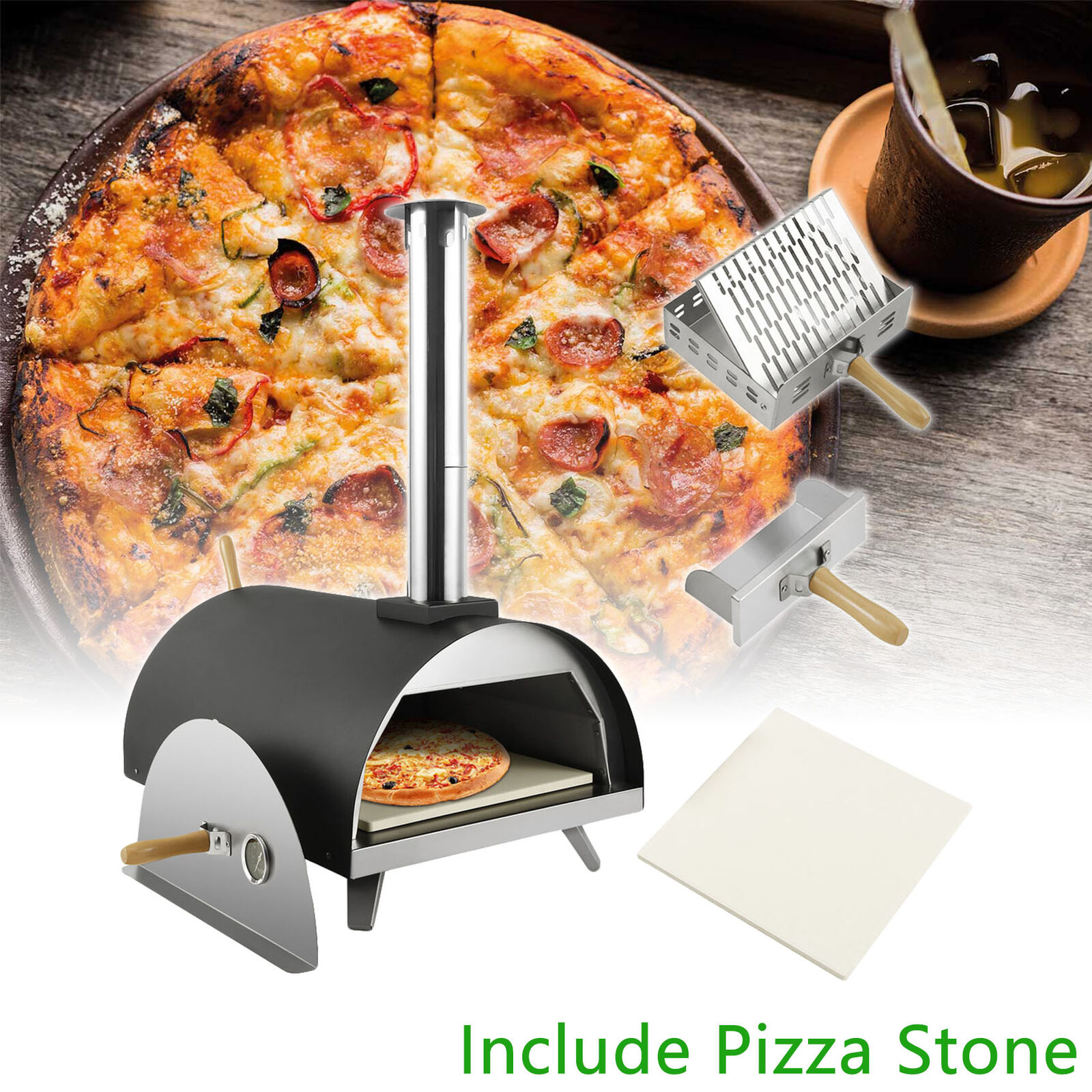 Portable Wood Fired Pizza Oven Smoker Grill
