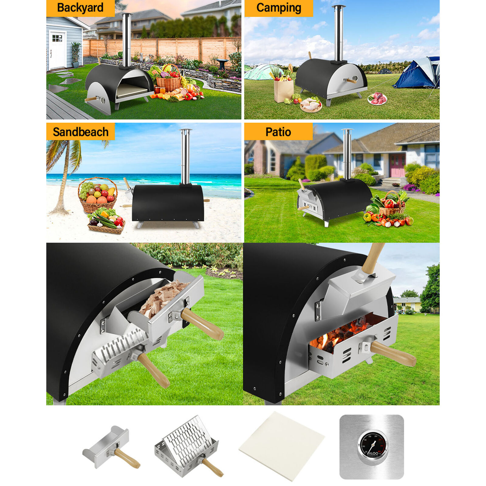 Portable Wood Fired Pizza Oven Smoker Grill