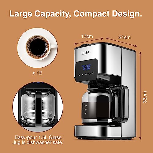 VonShef Drip Coffee Maker - Programmable 12-Cup Silver